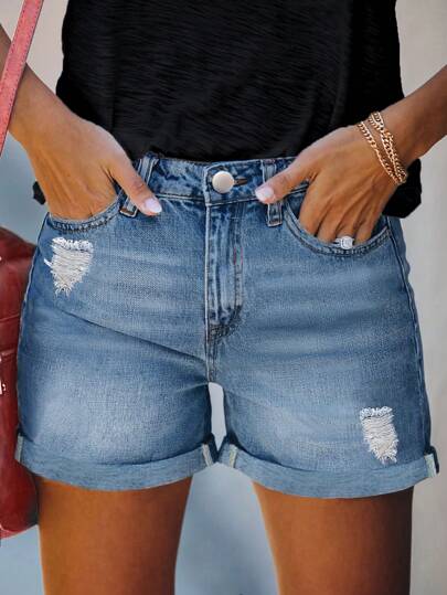 Shorts holgados vaqueros de pierna ancha informales y casuales para mujer, moda de verano