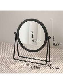 1pc Desktop Makeup Mirror, Simple Portable Rotating Metal Frame Vanity Mirror, Single-Sided - Black - View 6