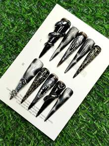 Handmade Wearable Nail Stickers, Press-On Fake Nails, Prehistoric Python Pattern, Cat Eye Effect, Snake Skin Pattern, Devil's Eye Pattern, Extra Long, Customizable, High-End Quality, Reusable. Nail Art Supplies - Multicolor - View 6