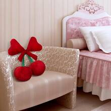Bow Pillow Cherry Throw Pillow Aesthetic Cute Coquette Room Decor Funny Preppy Cherry Cushions Bedroom Living Room Sofa Bed Chair Decoration (Pink,Small) Valentine's Day - 酒紅色 - 查看 5