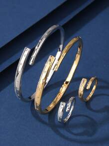 1 set de bracelets et bagues en cuivre réglables, mode et charmant, convient pour le port quotidien et les vacances pour les femmes