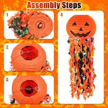 1/3/5pcs Pumpkin Paper Lanterns Are Used For Halloween Party Decoration. Orange And Black Hanging Paper Lanterns Are Suitable For Adult Birthdays, Weddings, Graduation, Indoor And Outdoor Gardens, And Home Decoration