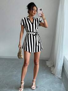 Regalo del día del maestro,Vestido de rayas blancas y negras - Blanco y Negro - Ver 2