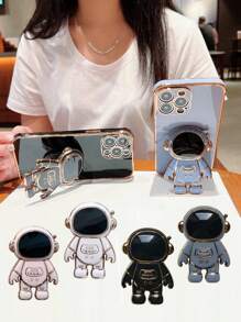 Astronaut Shaped Phone Stand - Suitable For Various Phones With Protective Cases, Retractable Foldable Astronaut Design Metal Plating Adhesive Phone Holder Compatible With IPhone, Android Phone, Gift For Birthday, Family, Friends Phone Accessories