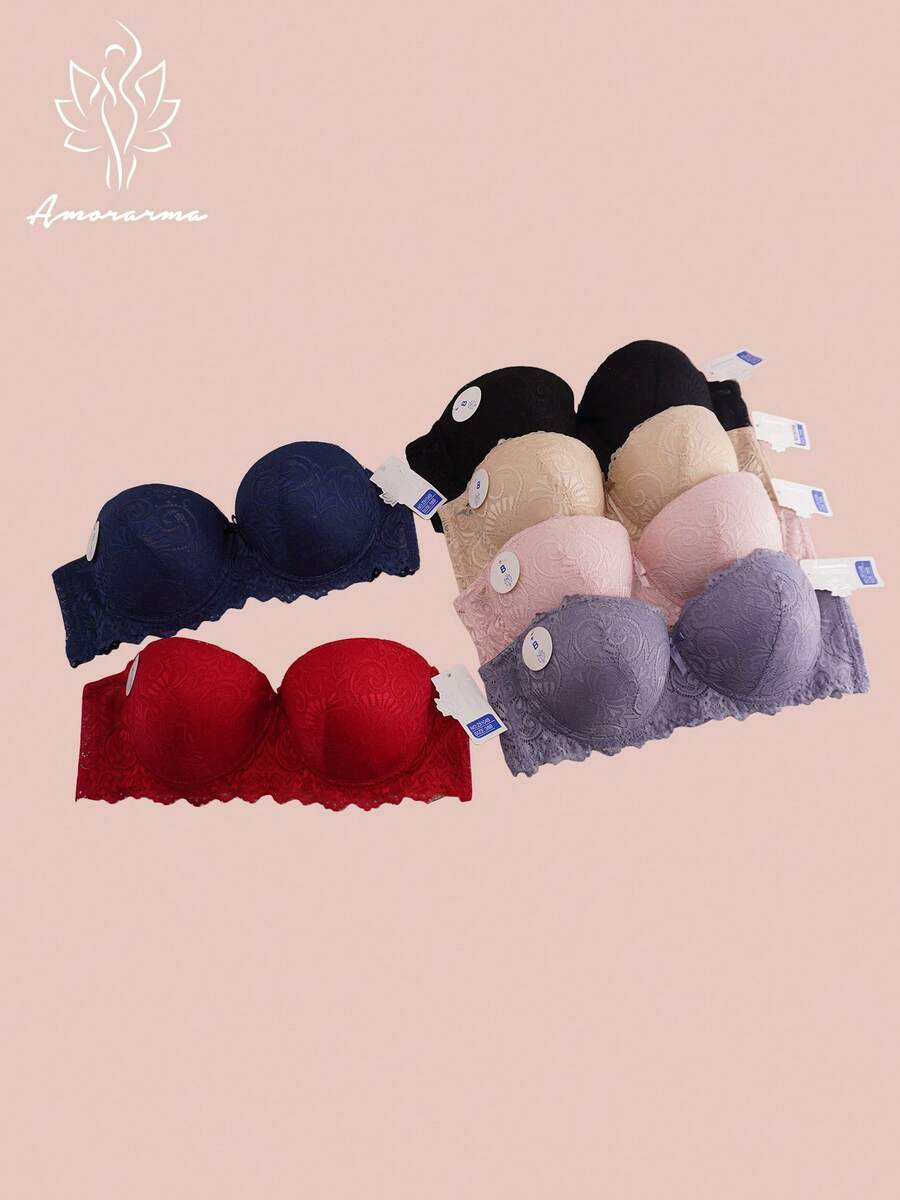 6 pairs Sujetadores para mujer de copa B, con efecto reductor, sujeción elevadora y amortiguación, tirantes ajustables y detalles de encaje entrelazado. Vienen en un pack de 6 colores y 6 unidades, fabricados con tejido de nailon suave. Con un estilo maduro y elegante, son ideales para el uso diario. - Multicolor - Ver 1