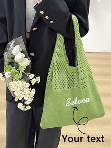 1 件女士个性化沙滩包，刺绣名字定制手工编织手提包，轻便可折叠波西米亚风格夏季度假泳池旅行必备品