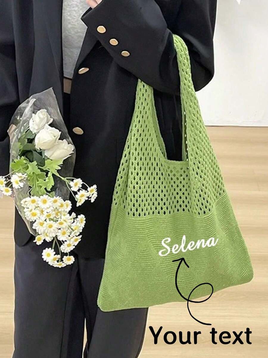 1 件女士个性化沙滩包，刺绣名字定制手工编织手提包，轻便可折叠波西米亚风格夏季度假泳池旅行必备品