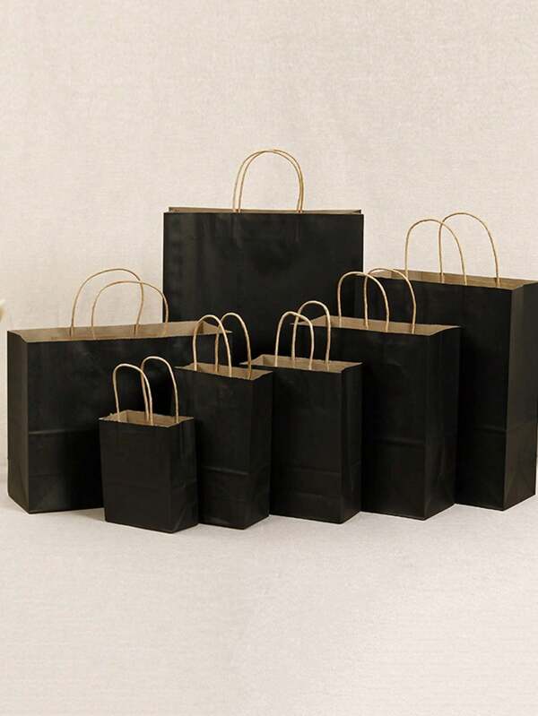 20 Black Halloween Kraft Paper Bags With Handles - 100% And Hand Carry Bags For Daily Personal, Commercial, Retail, Grocery Store, Boutique Supplies, Parcel, Packaging And Home Kitchen Items - Durable