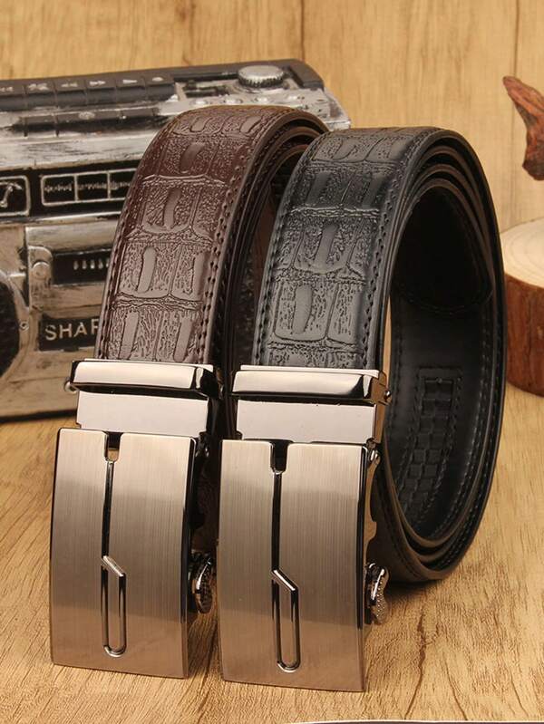 Men's Automatic Buckle Business/Casual High-Quality Eagle Grain Leather Belt, Casual Automatic Buckle Musical Note Casual PU Leather Belt, All Season
