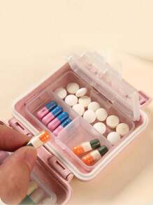Mini caixa de remédios portátil com 6 compartimentos, caixa de remédios pequena com 6 compartimentos, caixa de remédios pequena rosa com a letra "medicine", caixa de armazenamento para 6 dias por semana, organizador inicial de comprimidos para viagem, estojo portátil para comprimidos com 6 compartimentos, caixa de comprimidos diária para guardar vitaminas, pequeno recipiente para comprimidos para bolsa de bolso, organizador de medicamentos, estojo para guardar pingentes com letras de identificação, brincos, anéis, caixa para guardar joias, essencial para famílias, essencial para viagens
