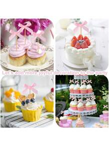 330pcs Pink Bow Cupcake Liners, Bowknot Cupcake Liners Baking Cups, Bowknot Ribbons Cake Toppers, Birthday Cake Decorations For Bachelorette Bridal Babe Shower Birthday Wedding Party Supplies