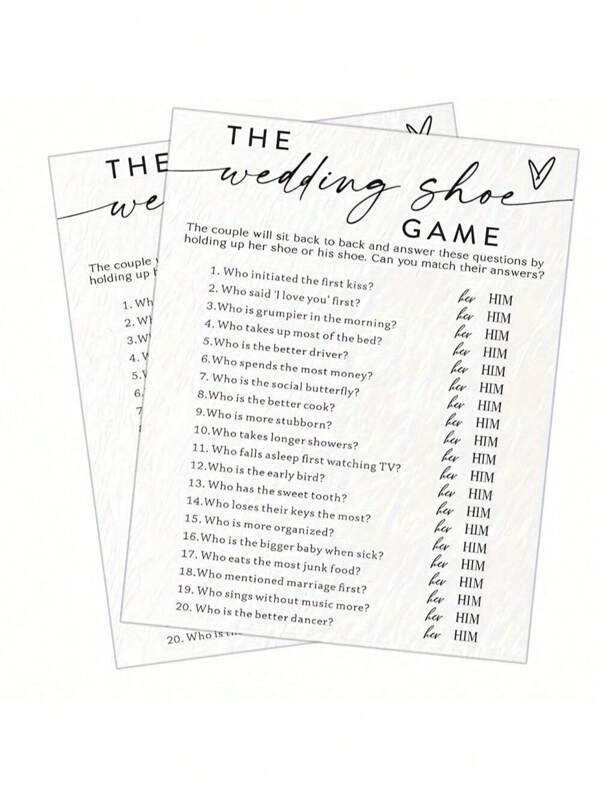 10/25/50 pièces Cartes de jeux cadeaux de la mariée - Jeu de chaussures de mariage, jeux de fête de mariage minimalistes, jeux de douche de mariée, cadeaux de fête et décorations modernes de la mariée
