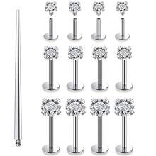 13 件 16G 唇环耳屏穿孔珠宝唇钉手术不锈钢不同尺寸平背软骨耳轮耳钉穿孔珠宝条 6 毫米 8 毫米 10 毫米