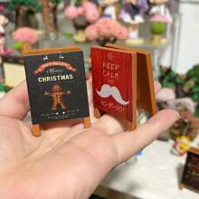 1pc Dollhouse Wooden Sign Mini Chalkboard, Christmas & Miniature Scene Prop, Birthday Gift, Tiny Cafe, Coffee Shop, Ice Cream Store Sign Accessory For DIY Home Decor Christmas Decorations Room Decor