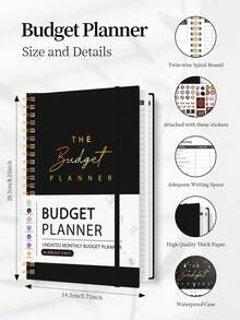 1pc Monthly Budget Planner, 112 Sheets Simple ADHD Budeget Planner With Saving & Debt Tracker, Spending Chart View And Transparent Pocket, Easy Saving Money, Office & School Supplies, Office Supplies Gifts For Women - Black - View 5