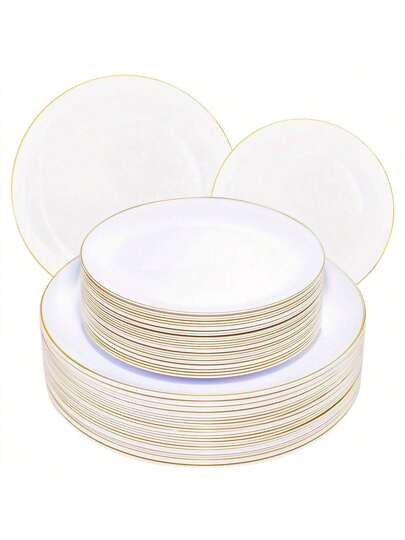 1/25 piezas Platos reutilizables y lavables para ensalada de frutas con borde dorado, adecuados para reuniones familiares, fiestas, actividades al aire libre, actividades en equipo, cocina, Navidad