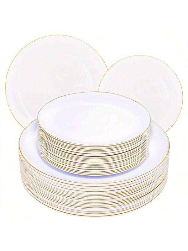 1/25 platos reutilizables y lavables para ensalada de frutas con borde dorado, adecuados para reuniones familiares, fiestas, actividades al aire libre, actividades en equipo, cocina, Navidad