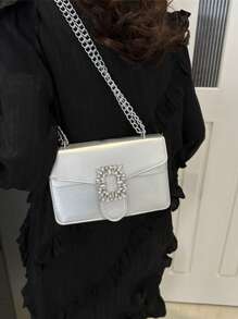 Bolso bandolera con decoración de strass, mini bolso de cadena para el hombro, bolso de mano brillante y monedero cuadrado para mujer