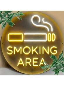 1 pezzo Cartello rotondo in ferro da 20x20cm (8x8 pollici) per area fumatori, con font vivace, non illuminato, in materiale ferroso, adatto per casa, bar, caffè