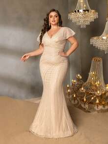 Faeriesty Đầm dạ hội đuôi cá sang trọng đính cườm và sequin lấp lánh - Hoàn hảo cho các buổi dạ tiệc, tiệc cưới, dạ hội và các sự kiện thảm đỏ. Thanh lịch - Rượu sâm banh - Xem 7