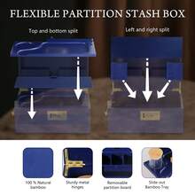 RTVGGJM Bamboo Storage Box With Combination Lock, Multi-Compartment Organizer With Hidden Drawer,Storage Case For Jewelry & Personal Items, Decorative Home Organizer For Office & Kitchen - 藍色 - 查看 2