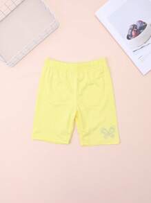 Set de 4 piezas Bermudas de unicolor hasta la rodilla para niños pequeños, leggings ligeros con decoración de rhinestones, versátiles para interior/exterior, aptos para todas las estaciones