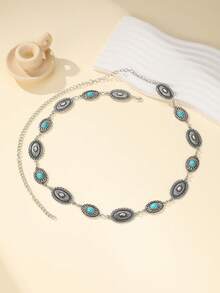 1 件女士波西米亚和西方风格时尚百搭高端小众绿松石腰链，复古镂空设计腰带，西部绿松石腰链波西米亚风身体链