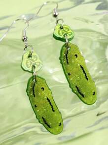 1 par de pendientes personalizados con diseño peculiar de pepino verde de acrílico, joyería de moda para mujeres, adecuado para atuendos diarios y fiestas
