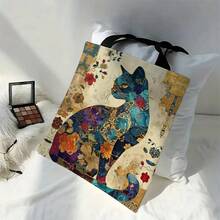 Retro Art Noble Black Cat Tote Bag, Fashionable Shoulder Bag, Daily Lightweight Shopping Bag Polyester Fabric 40X40CM Handbag