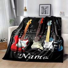 Manta suave de franela con tema de guitarra personalizada - Nombre personalizable, apta para siesta en la oficina, aventura al aire libre y decoración cómoda del hogar, decoración navideña, mejor opción para Navidad - Multicolor - Ver 6