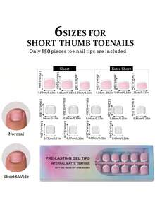 150 miếng dán móng chân - Kiểu Pháp ngắn, miếng dán móng chân bằng gel mềm màu hồng, miếng dán móng chân tái sử dụng, dụng cụ làm móng nghệ thuật dành cho nữ. - Hồng - Xem 5