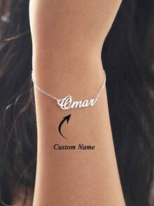 1 件定制名字手链，个性化不锈钢金色名字珠宝，男女防水礼品腕饰珠宝，阵亡将士纪念日礼物，周年纪念礼物，生日礼物，定制礼物 - 銀色 - 查看 2