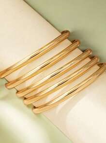 5pcs Gold Color Elegant Bangle Bracelets, Luxury Minimalist , Suitable For Daily Wear And Occasions, Gifts For Women