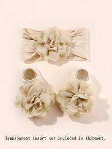 1 套女婴头带和袜子套装，包括弹性花卉尼龙头带和雪纺花朵装饰袜子爱情人节 - 駝色 - 查看 5