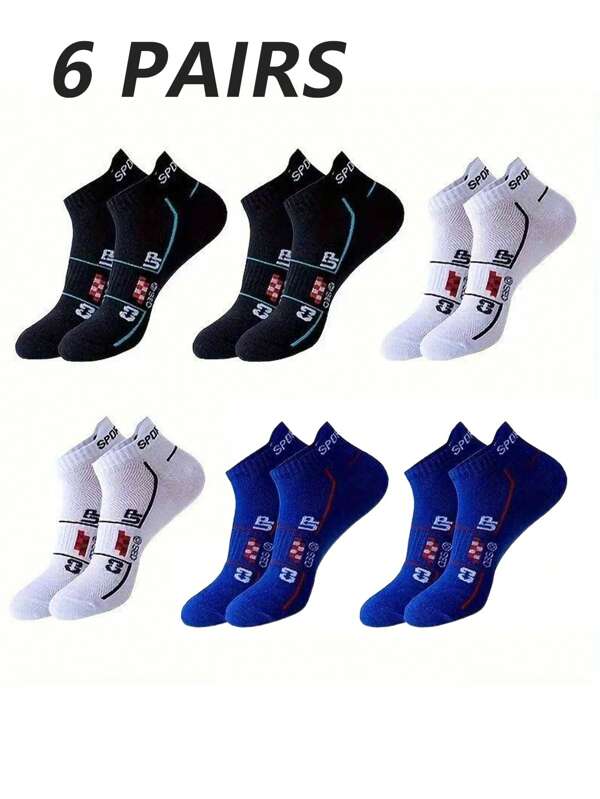 6 Pairs Breathable Mesh Men's Sports Socks, Summer Thin Running Ankle Socks