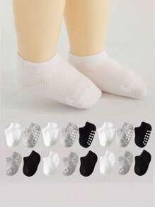 3pcs/6pcs/12pcs Baby Non-Slip Floor Socks, Black White Gray Polka Dot Pattern Boat Socks, Suitable For Daily Wear, 0-4 Years Old