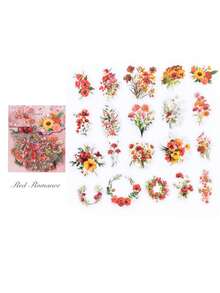 1包20张浪漫植物贴纸。PET材质。白色墨水贴纸包，浪漫花店清新ins风，女生笔记本DIY装饰材料，风景贴纸，学校用品，返校季