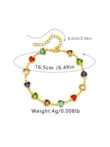1 Stück buntes Glitzer-Herz-Design Armband aus kubischem Zirkonia, für Mädchen geeignet für tägliche Partys, Urlaubsgeschenk
