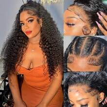 Full 250% KInky Curly Pre Plucked Hd Lace Frontal Wig Brazilian 38 40 Inches Transparent Jerry Curly 13x4 Lace Front Natural Black Curly Human Hair Wigs For Women - Natural Black - 查看 4