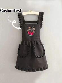 1 szt. Dostosowany nadrukowany stylowy koreański fartuch, wodoodporny i odporny na plamy, fartuch ze śliczną koronkową spódnicą, nowoczesny poliestrowy fartuch odporny na olej, czarny fartuch kuchenny, czarny fartuch odporny na plamy, fartuch bez rękawów, do domu, kuchni