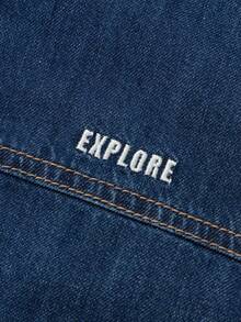 Balabala Tween Boys Denim Button-Up Shirt 2025 New Casual - Denim Dark Blue - View 4