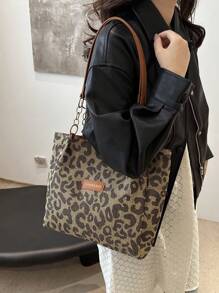 Bolso de mano a rayas de moda - Bolso de hombro de gran capacidad para mujer - Bolso de tote con cremallera para uso diario, con correa de tote de cadena metálica