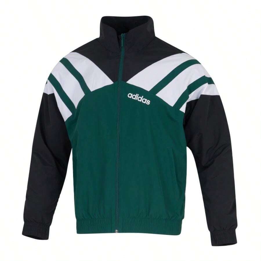 Adidas Áo khoác thể thao dáng rộng cho nam, Áo khoác ngoài thể thao thường ngày, JX3053 - Rừng xanh/đen - Xem 1