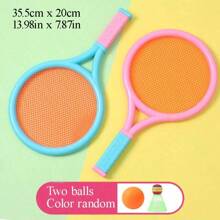 1 set de 2 piezas Raquetas de tenis de plástico con 1 pelota de tenis y 1 pelota de bádminton, pelota de entrenamiento, set de raquetas de tenis de playa, colores surtidos, adecuado para deportes al aire libre, ocio y actividades al aire libre para padres e hijos