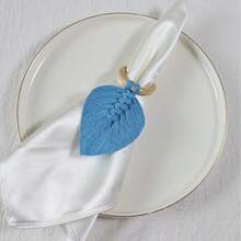 1pc Handmade Woven Bohemian Style Leaf Napkin Ring Wreath, Rustic Farmhouse Decor, Prayer Wall Hanging Leaf Napkin Ring, Wedding Home Decor, Wooden Napkin Ring, Dining Table Decoration, Easter Farmhouse Napkin Ring, Boho Dining Table Decor, Spring Party, Wedding, Holiday Dinner - Multicolor - View 19