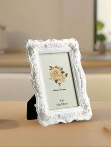 Foto-Rahmen mit Rose Relief, weißer Kunststoff-Posterständer, verwendet für Heim-Dekoration Geschenke, Geburtstags- und Abschlussfotos, sowie Weihnachts- und Halloween-Dekoration 1 Stück (Foto-Papier wird zufällig versendet)