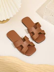 1 双新款方头儿童拖鞋，配色软底时尚凉鞋，适合小女孩，休闲公主鞋，防滑沙滩鞋，室内外均可穿着，适合小男孩 - 棕色 - 查看 6