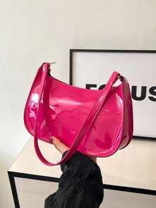 Fashionable Minimalist Shoulder Tote Handbag, Retro Vintage Underarm Bag, High-End Lightweight Zipper Handheld Baguette Bag, Multi-Functional Large Capacity Small Purse, Chic European And American Street Style, Suitable For Party, Work Commute, Cosmetic Storage - Red - View 2