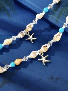 2 Stück Sommer Strand Accessoires handgefertigte Muschelperlen Kette Seestern Charm Fußkettchen Urlaubs Party verstellbarer Fußschmuck