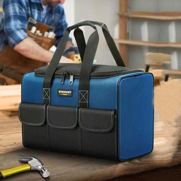 1 pieza Bolsa de herramientas rectangular multifuncional, organizador de almacenamiento de herramientas de electricista de lona cuadrada resistente con gran capacidad